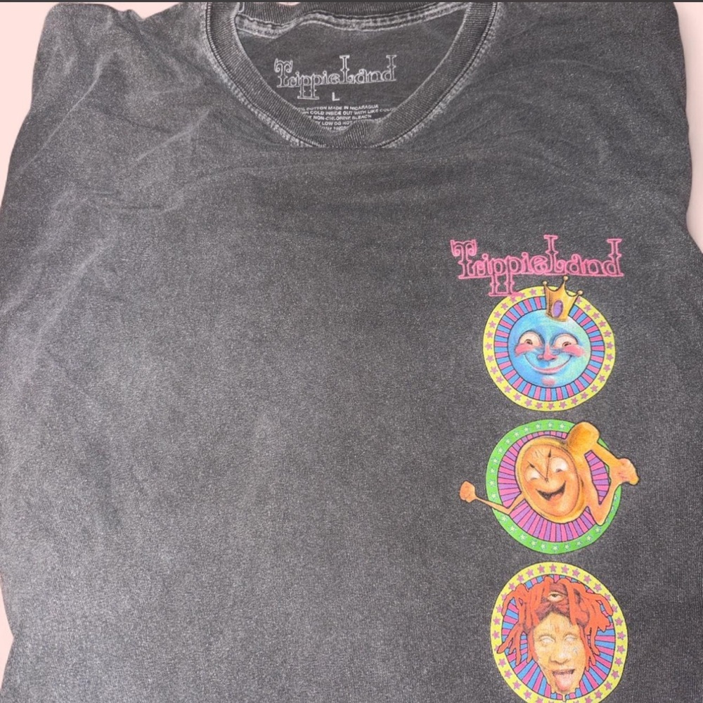Women’s  Black Graphic Tee with Colorful Face Medallions